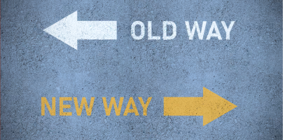 Concrete background with arrows pointing in opposite directions labeled “OLD WAY” and “NEW WAY,” alongside the headline “How Should Scientific Focus Change In 2026? Researchers Weigh In” and source label “Clinical Leader.”