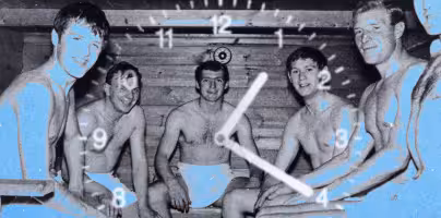 Men sitting together in a sauna